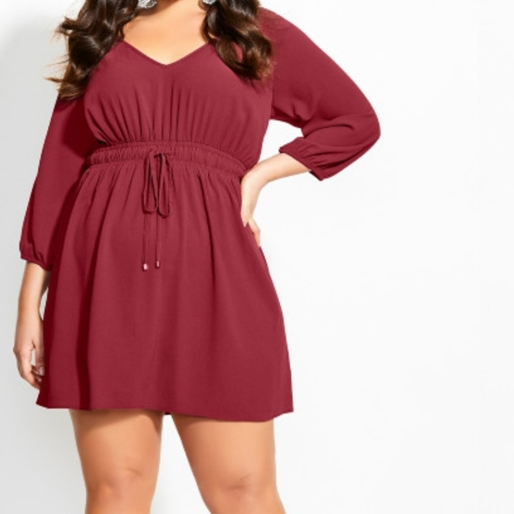 City Chic Romantic NWT Size 14 XS Desire Tunic Dress Burgundy Nutmeg